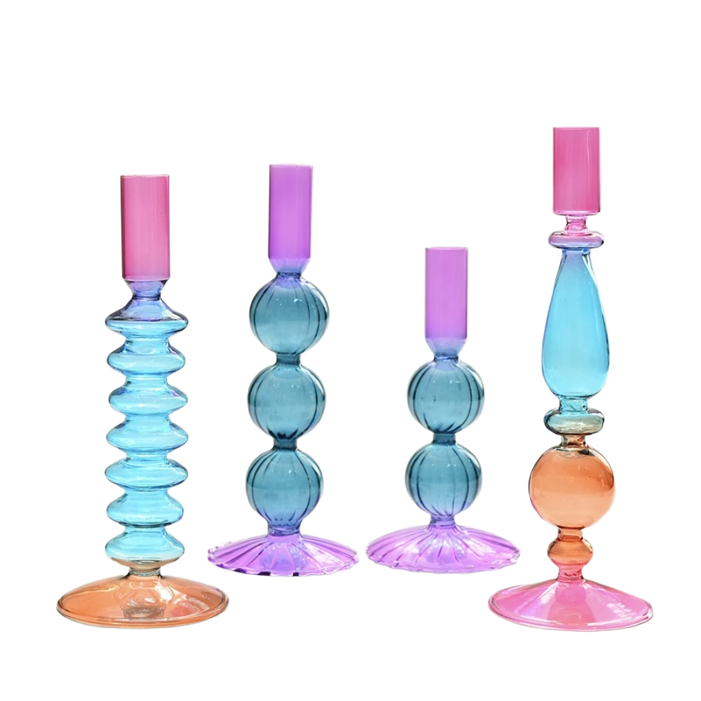 Groove 'n Glow Dopamine Colored Glass Candleholders