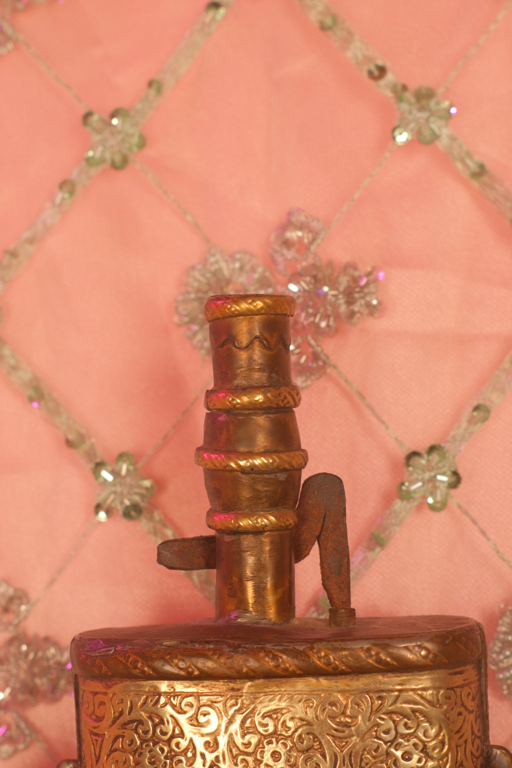 Antique 19th-Century North African Bone and Brass Powder Flask