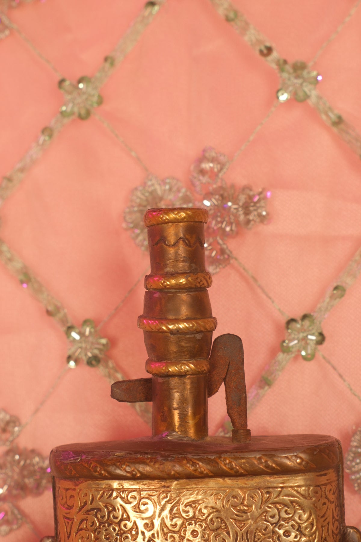 Antique 19th-Century North African Bone and Brass Powder Flask