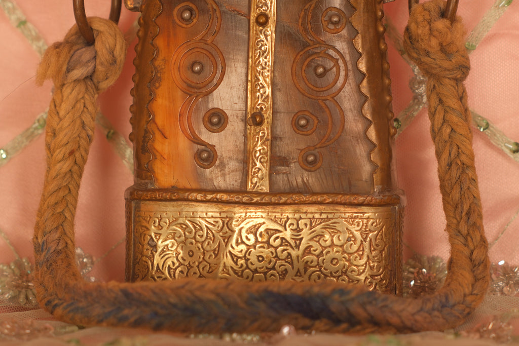 Antique 19th-Century North African Bone and Brass Powder Flask