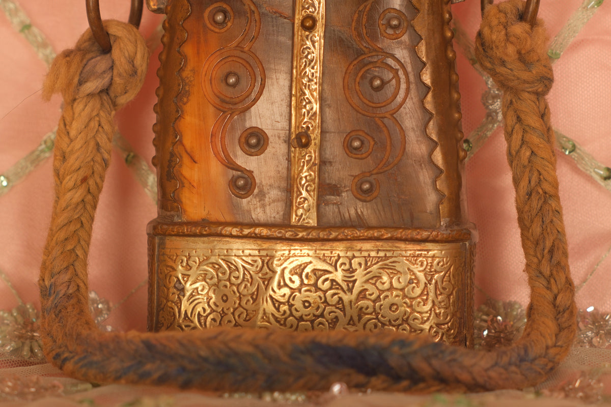 Antique 19th-Century North African Bone and Brass Powder Flask