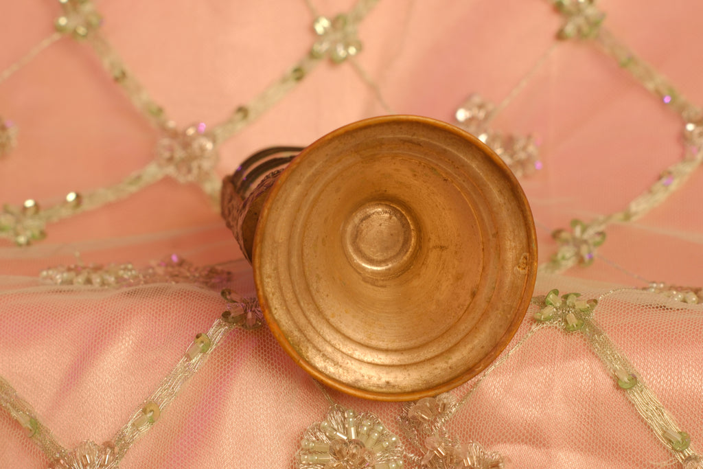 Antique Bohemian Emerald Green Glass Flacon with Brass Mount