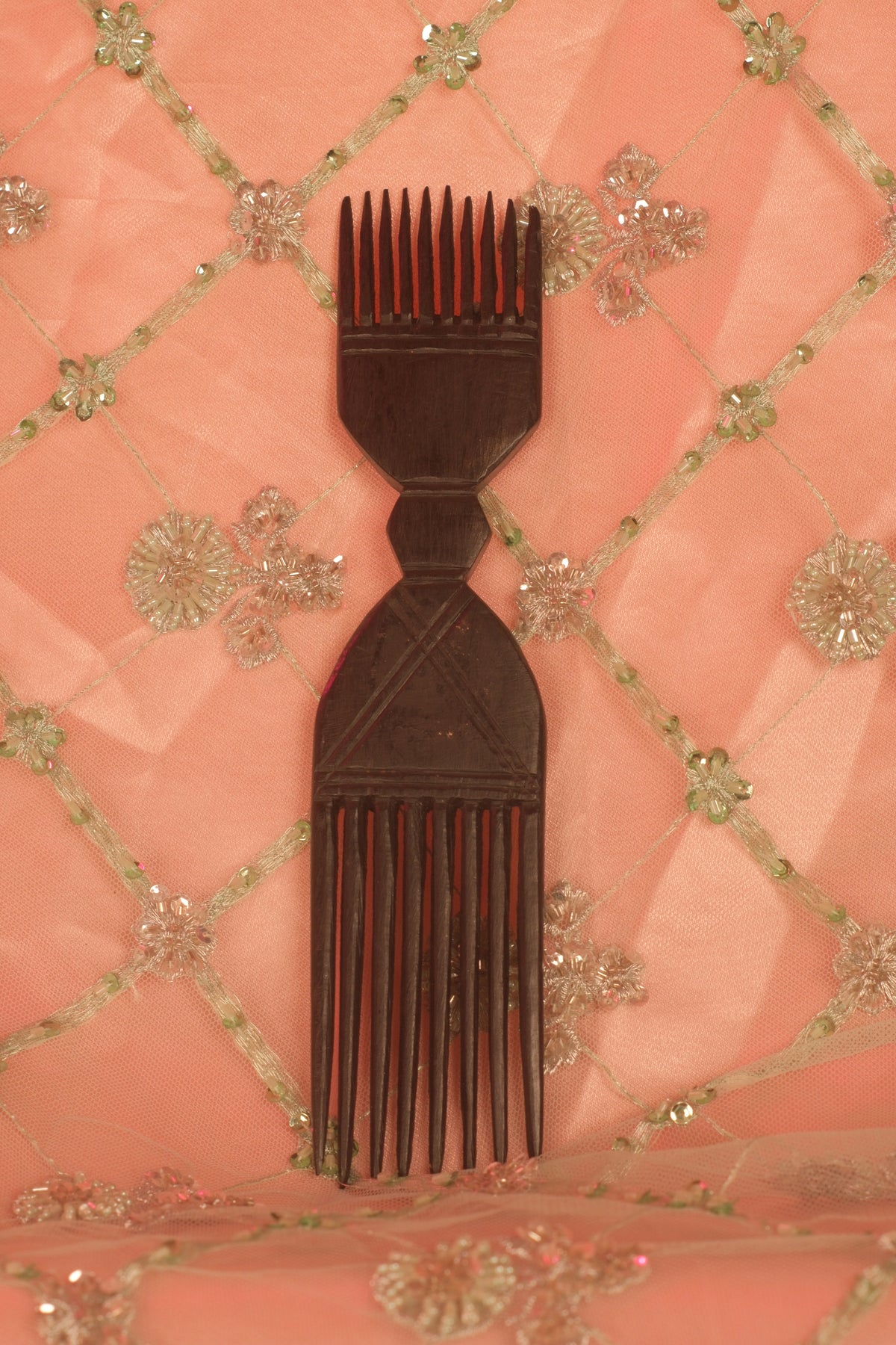 Antique Hand-Carved West African Wooden Dual-Sided Hair Comb