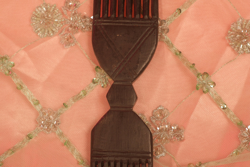 Antique Hand-Carved West African Wooden Dual-Sided Hair Comb