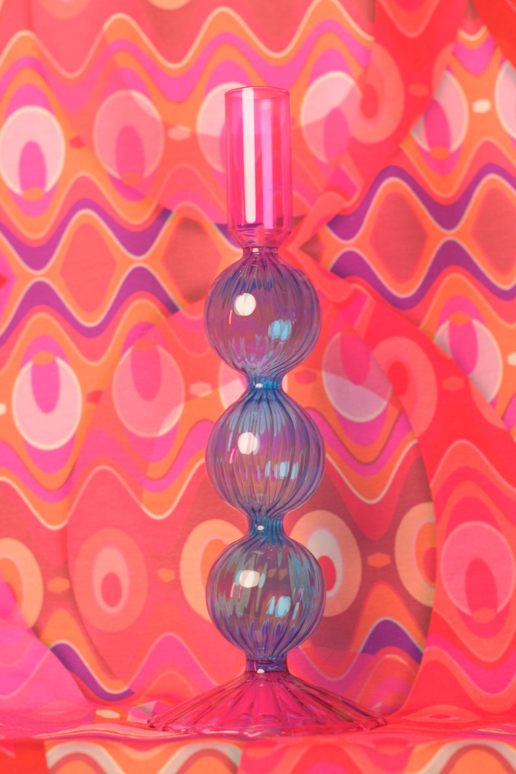 Groove 'n Glow Dopamine Colored Glass Candleholder - Violet 'n Sky blue